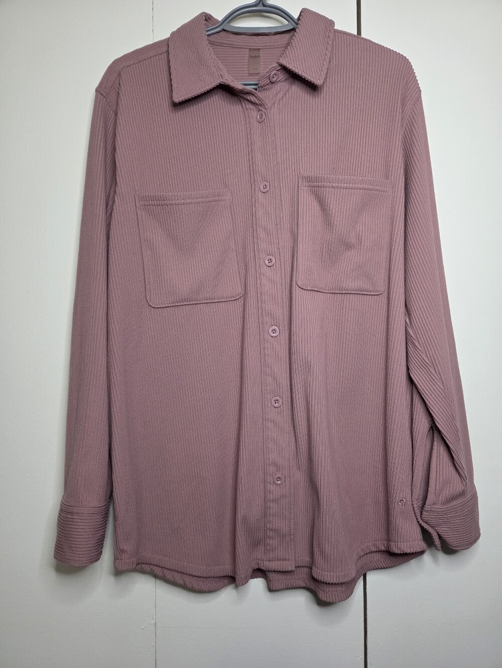 hyba Women's M Mauve Ribbed Texture Long-Sleeve Button Down Shirt